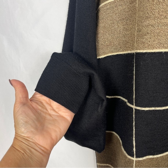 PRONTO UOMO Men's Wool Blend Graphic Sweater Pullover Crewneck Black Brown L 90s - Picture 6 of 8